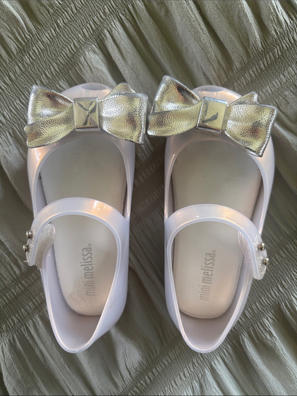 Mini Melissa Pearlescent Jelly Mary Jane Toddler Shoes w Metallic Silver Bow 7
